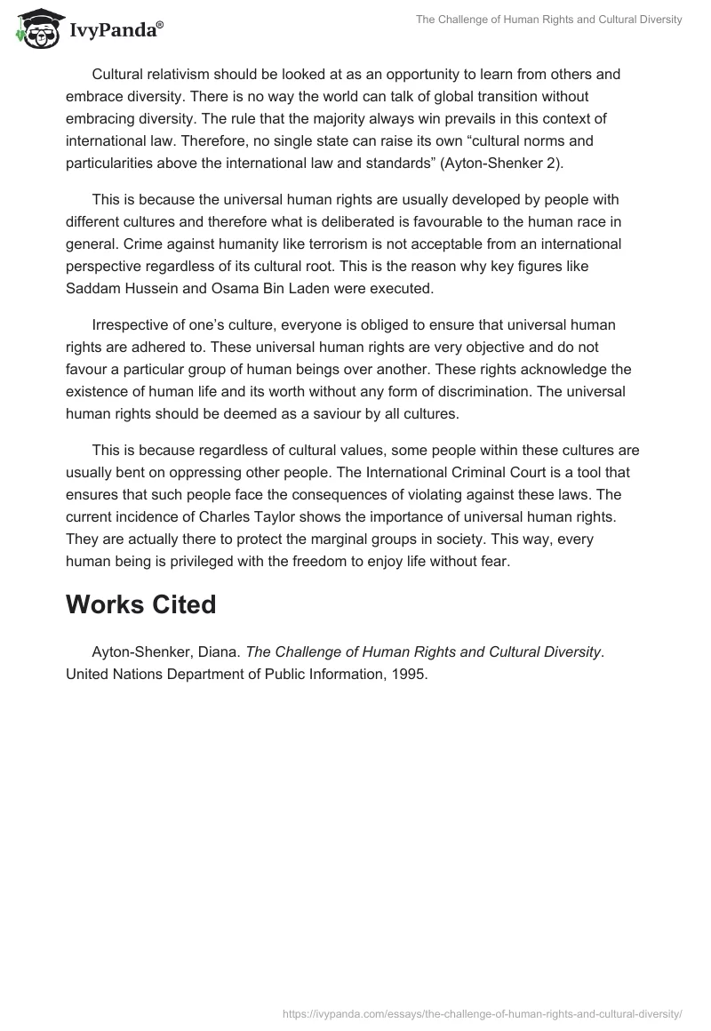 The Challenge of Human Rights and Cultural Diversity. Page 2