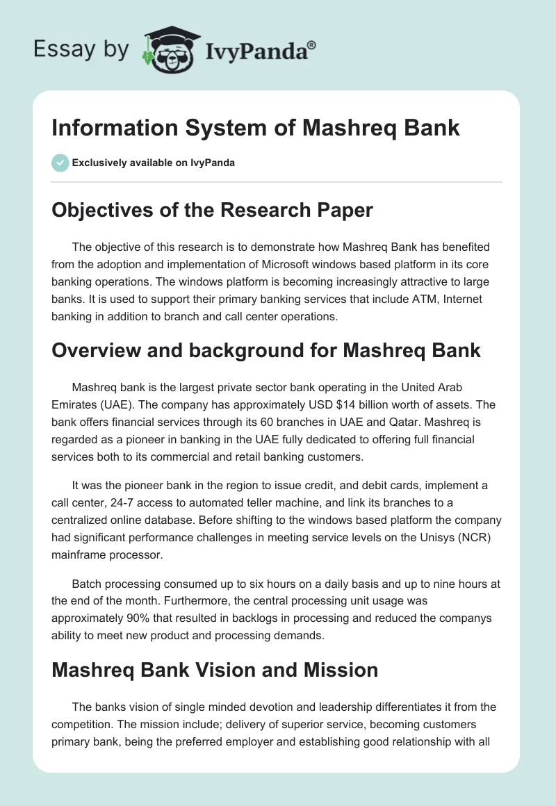 Information System of Mashreq Bank. Page 1