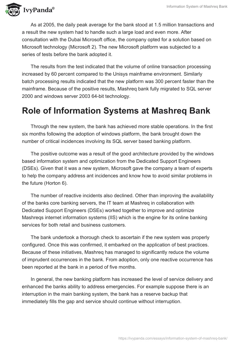 Information System of Mashreq Bank. Page 4