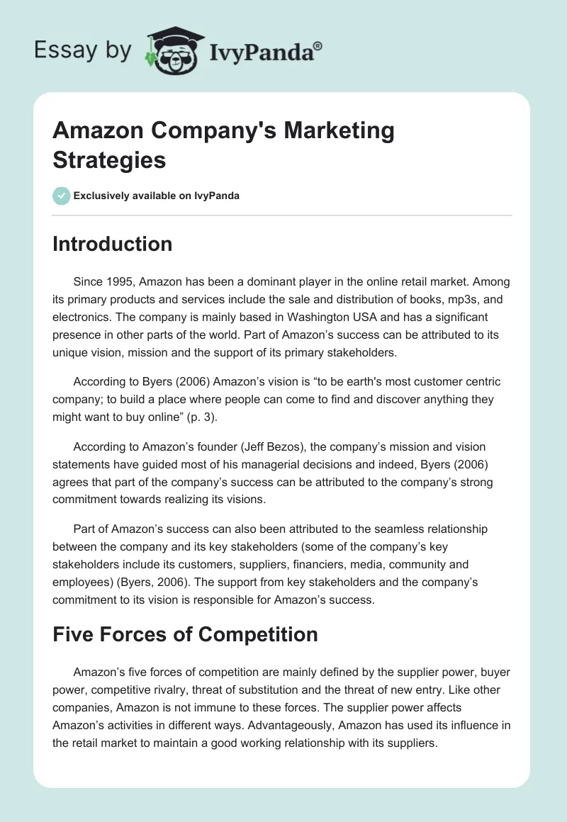 Amazon Company's Marketing Strategies. Page 1