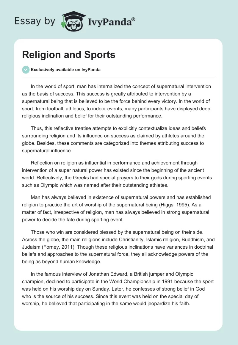 Religion and Sports. Page 1