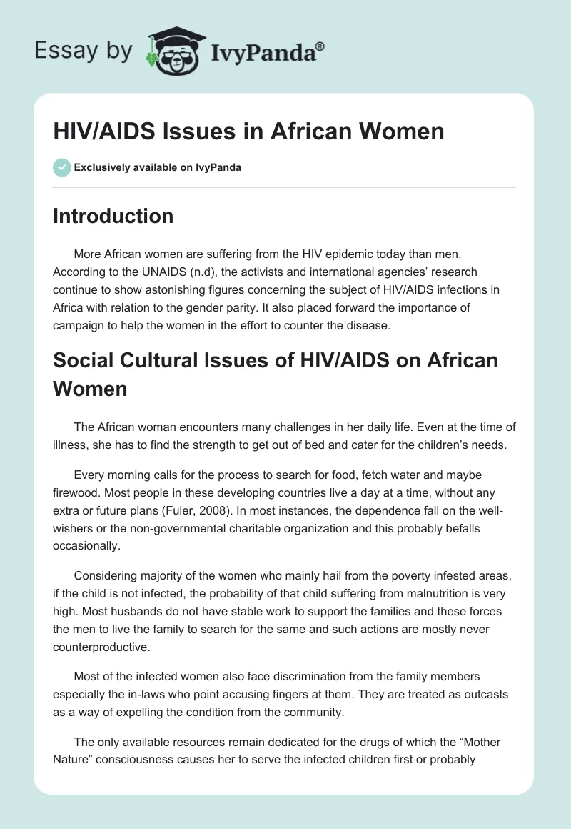 HIV/AIDS Issues in African Women. Page 1