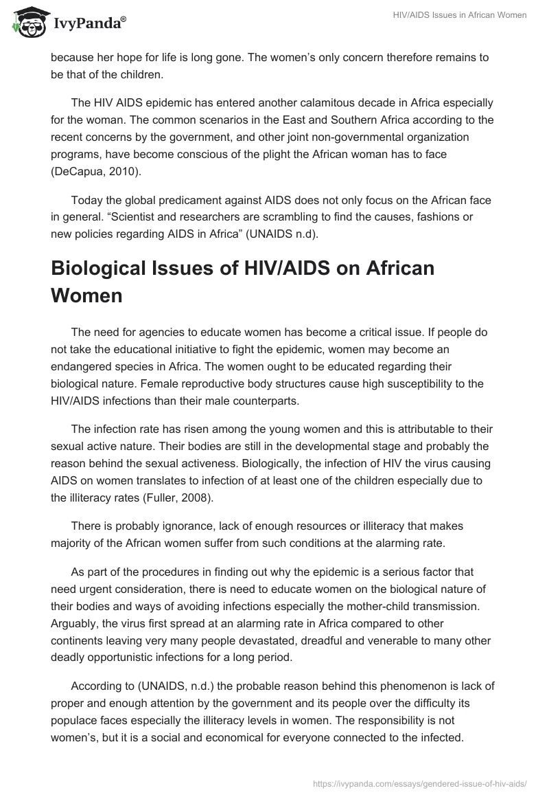 HIV/AIDS Issues in African Women. Page 2