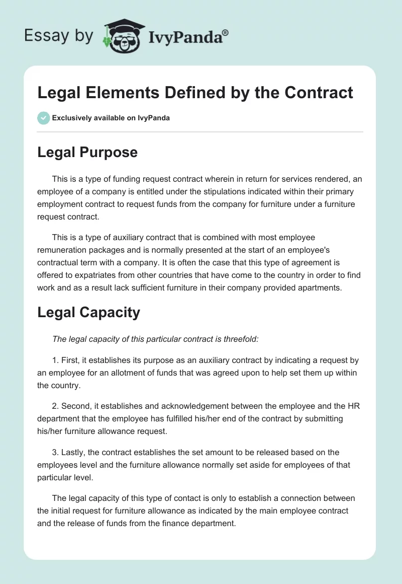 Legal Elements Defined by the Contract. Page 1