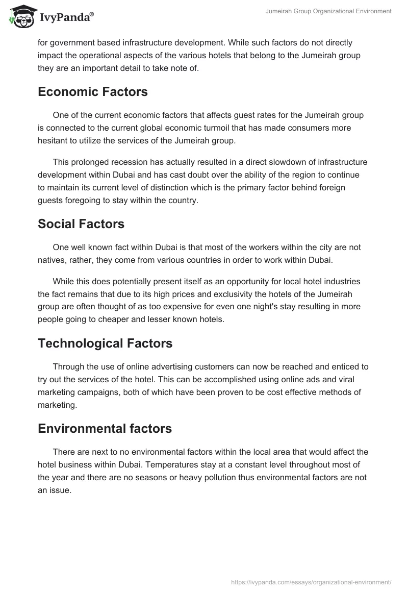Jumeirah Group Organizational Environment. Page 2