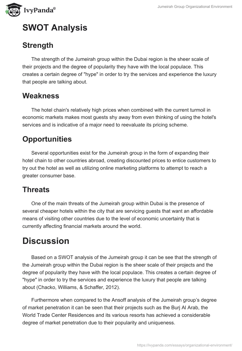 Jumeirah Group Organizational Environment. Page 4