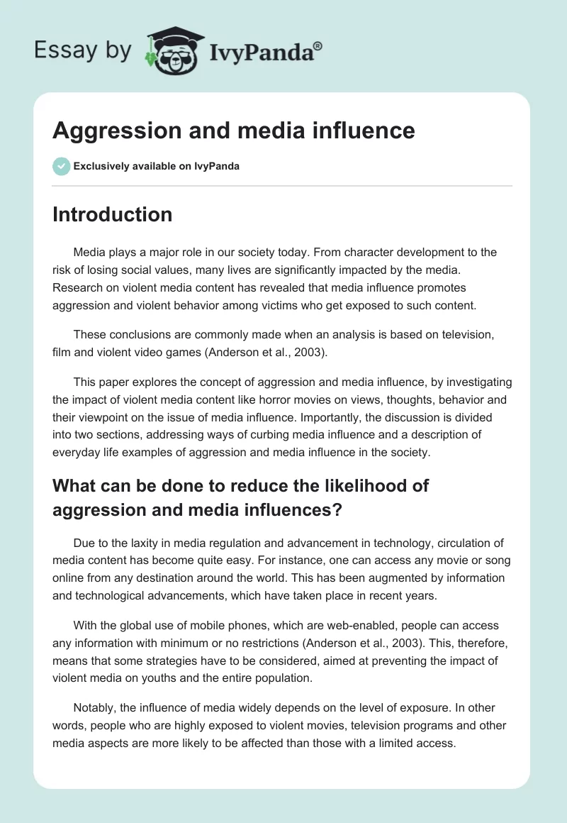 Aggression and media influence. Page 1