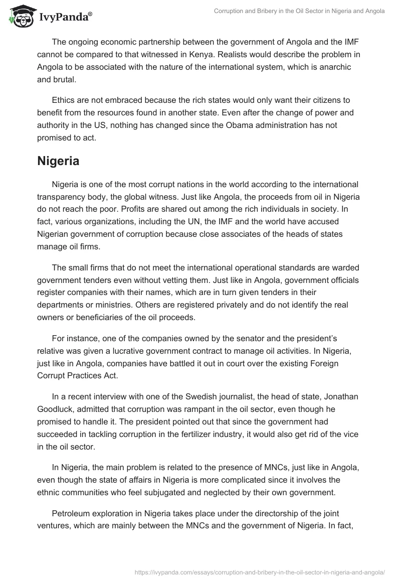Corruption and Bribery in the Oil Sector in Nigeria and Angola. Page 5