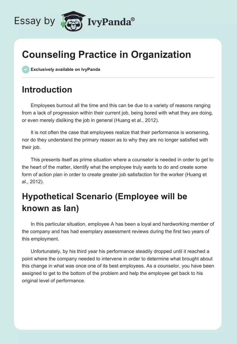 Counseling Practice in Organization. Page 1