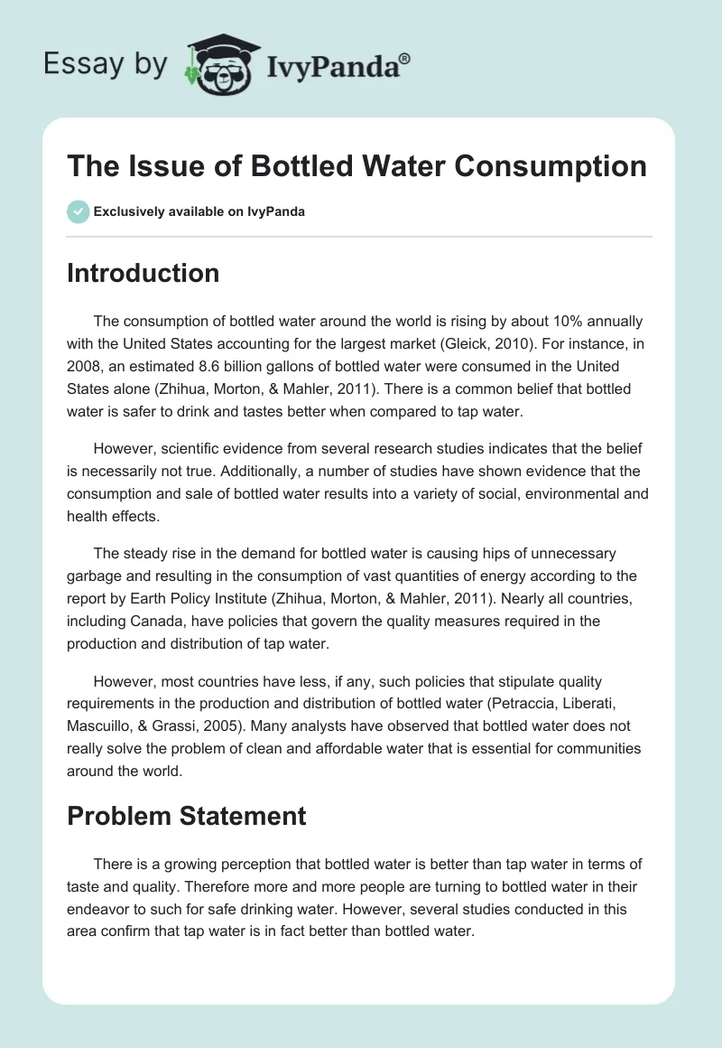 The Issue of Bottled Water Consumption. Page 1