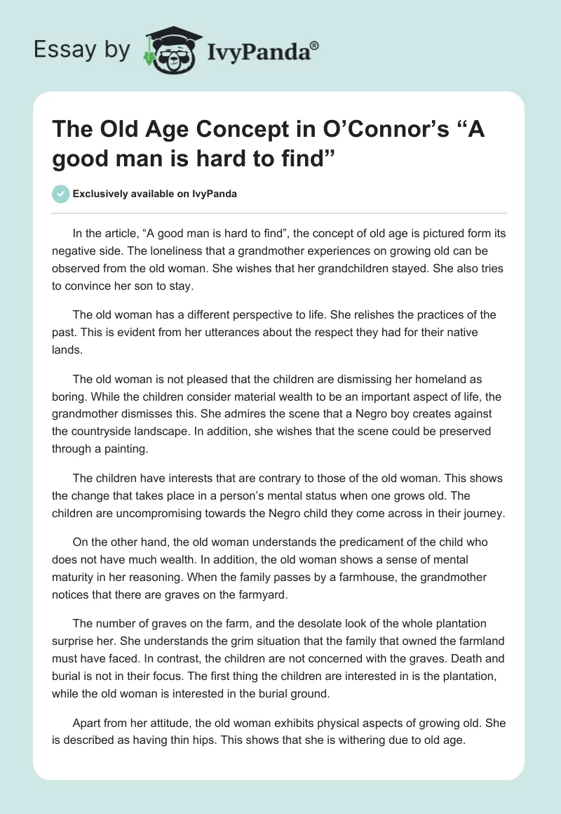 The Old Age Concept in O’Connor’s “A Good Man Is Hard to Find”. Page 1