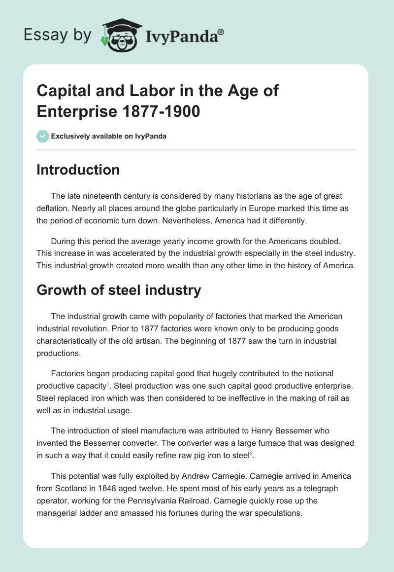 Capital and Labor in the Age of Enterprise 1877-1900. Page 1