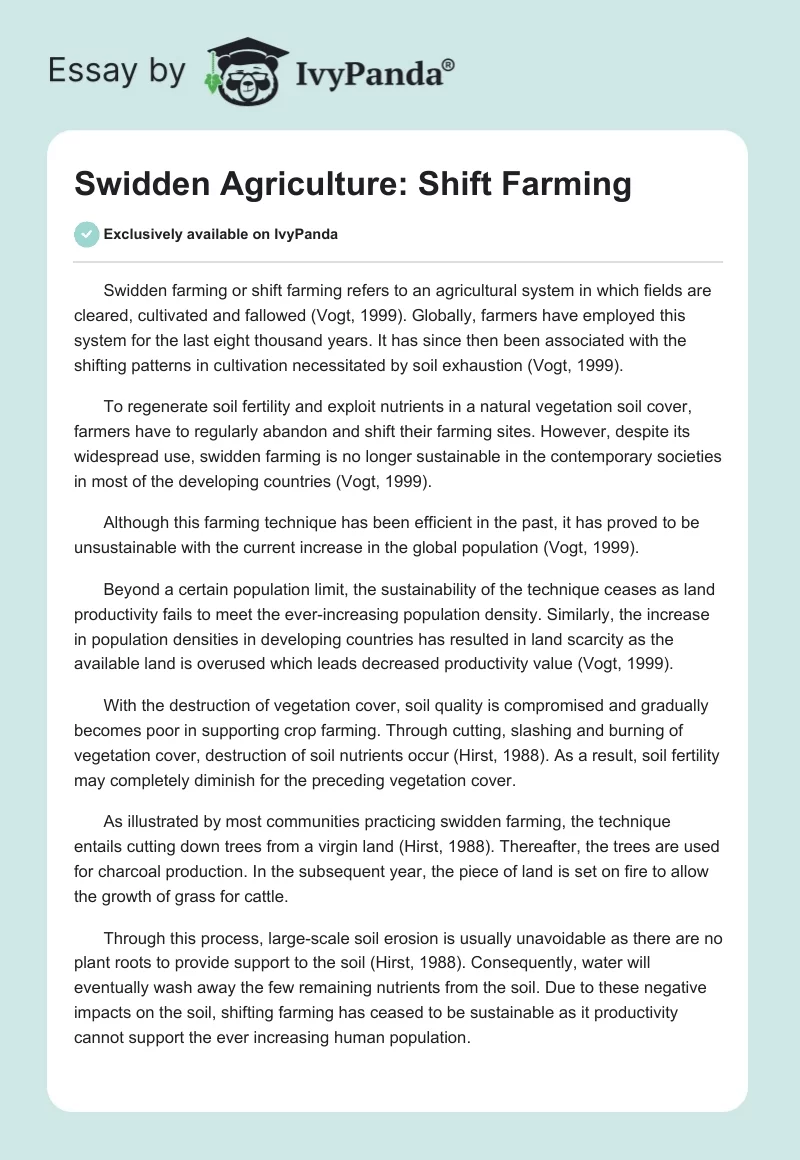 Swidden Agriculture: Shift Farming. Page 1