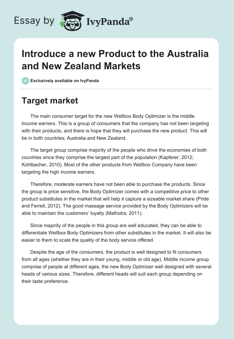 Introduce a new Product to the Australia and New Zealand Markets. Page 1