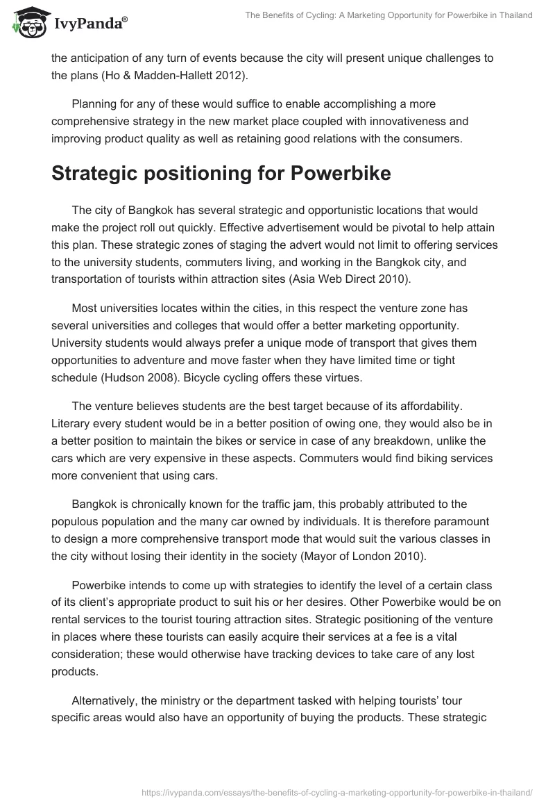 The Benefits of Cycling: A Marketing Opportunity for Powerbike in Thailand. Page 4