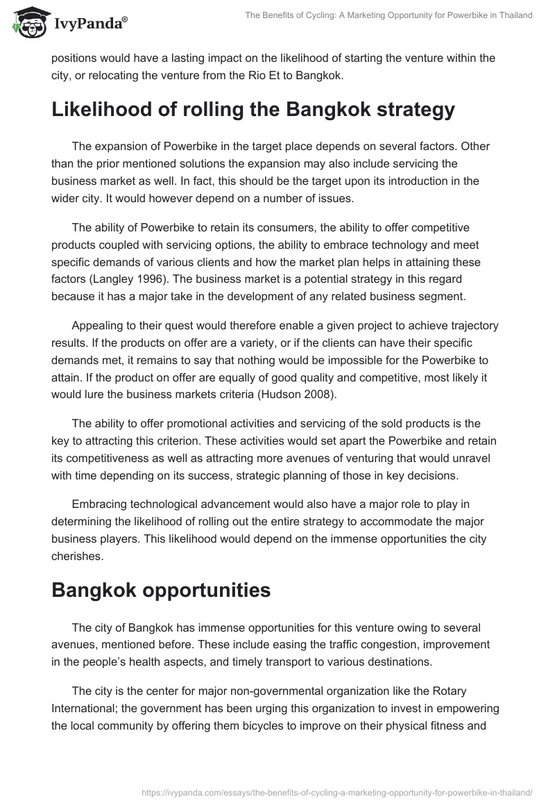 The Benefits of Cycling: A Marketing Opportunity for Powerbike in Thailand. Page 5