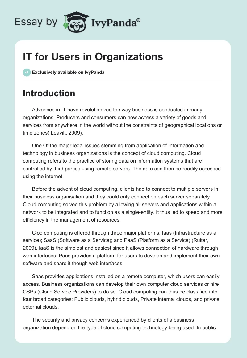 IT for Users in Organizations. Page 1