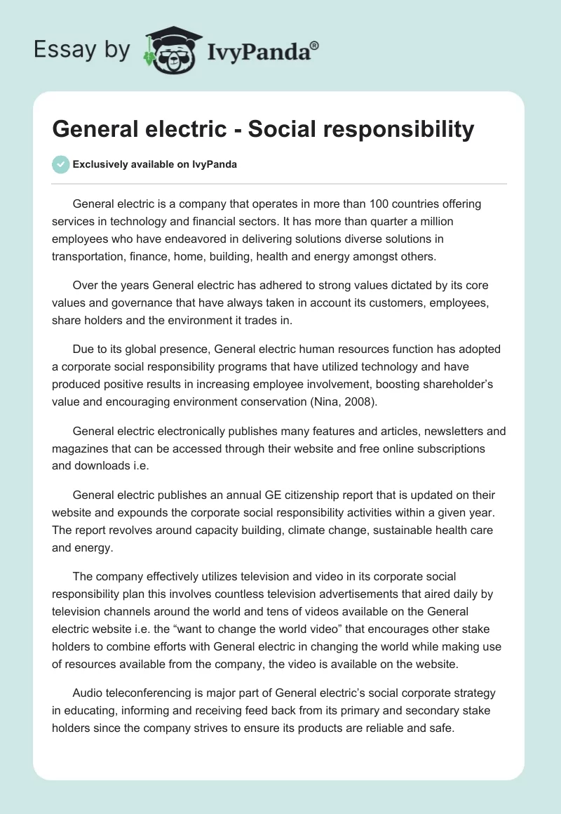 General electric - Social responsibility. Page 1