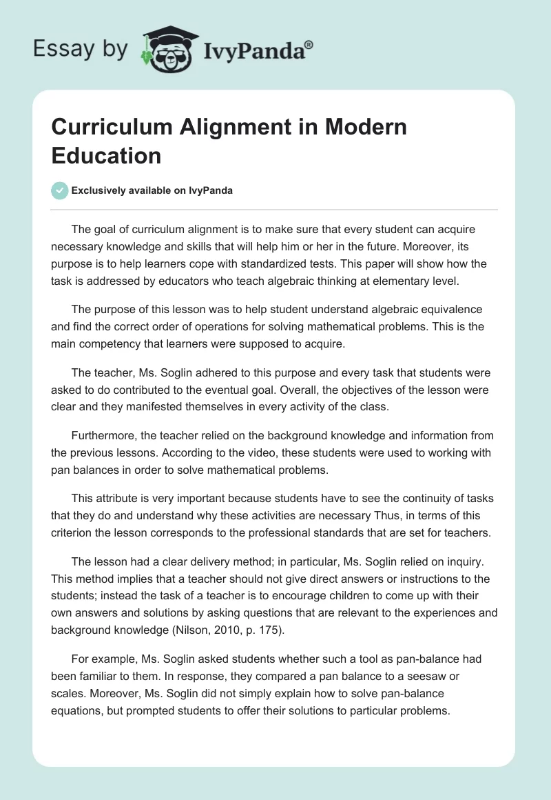 Curriculum Alignment in Modern Education. Page 1