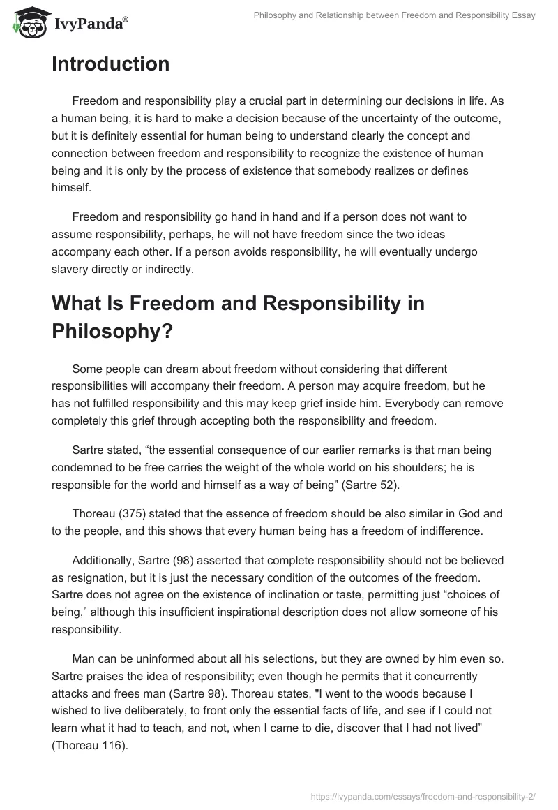 Philosophy and Relationship between Freedom and Responsibility Essay. Page 2