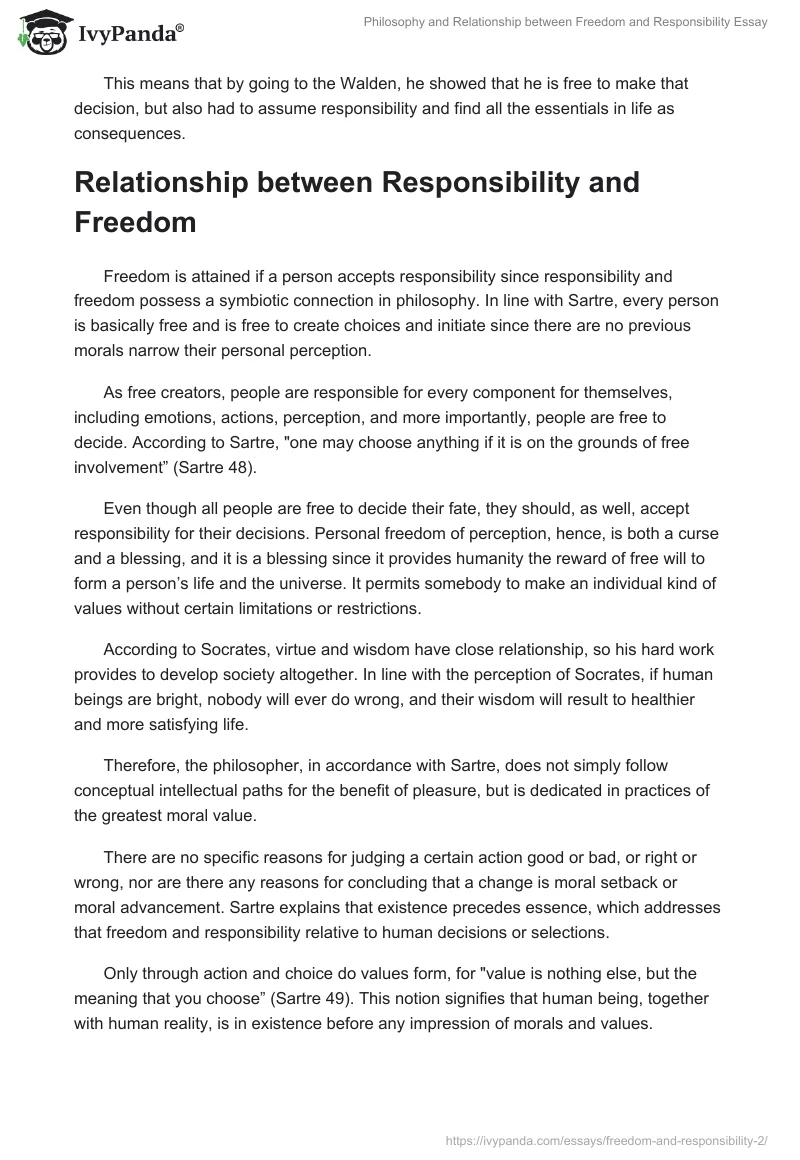 Philosophy and Relationship between Freedom and Responsibility Essay. Page 3