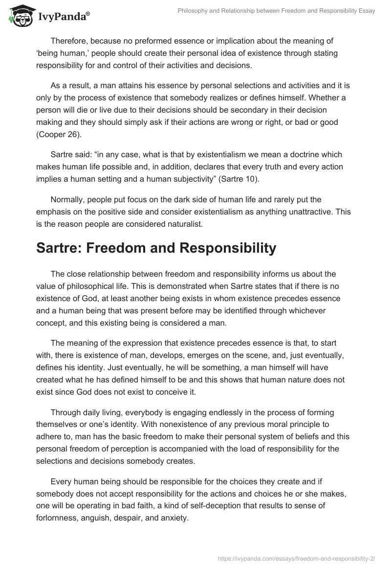 Philosophy and Relationship between Freedom and Responsibility Essay. Page 4