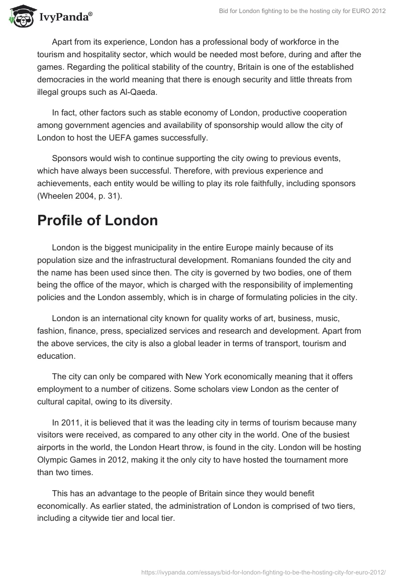 Bid for London fighting to be the hosting city for EURO 2012. Page 3