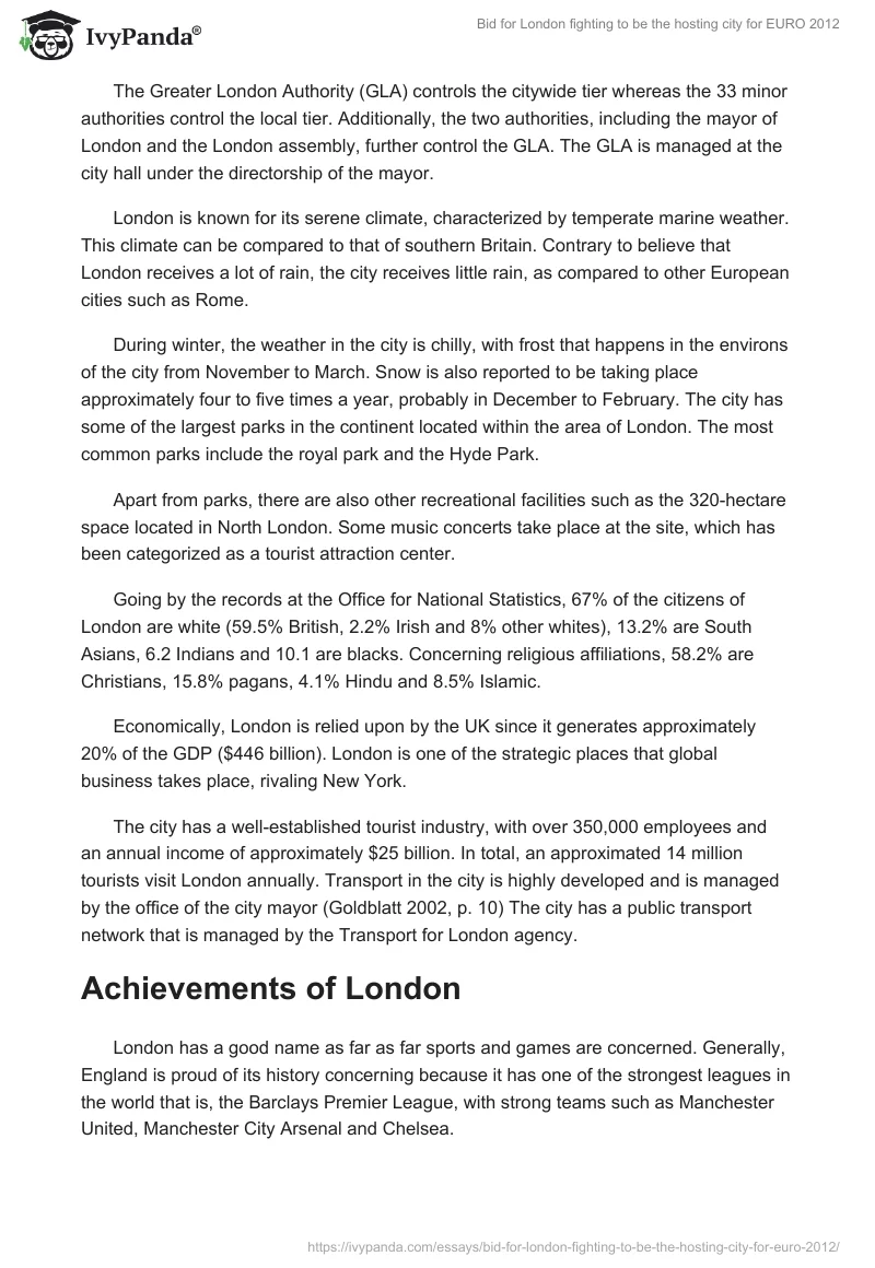 Bid for London fighting to be the hosting city for EURO 2012. Page 4