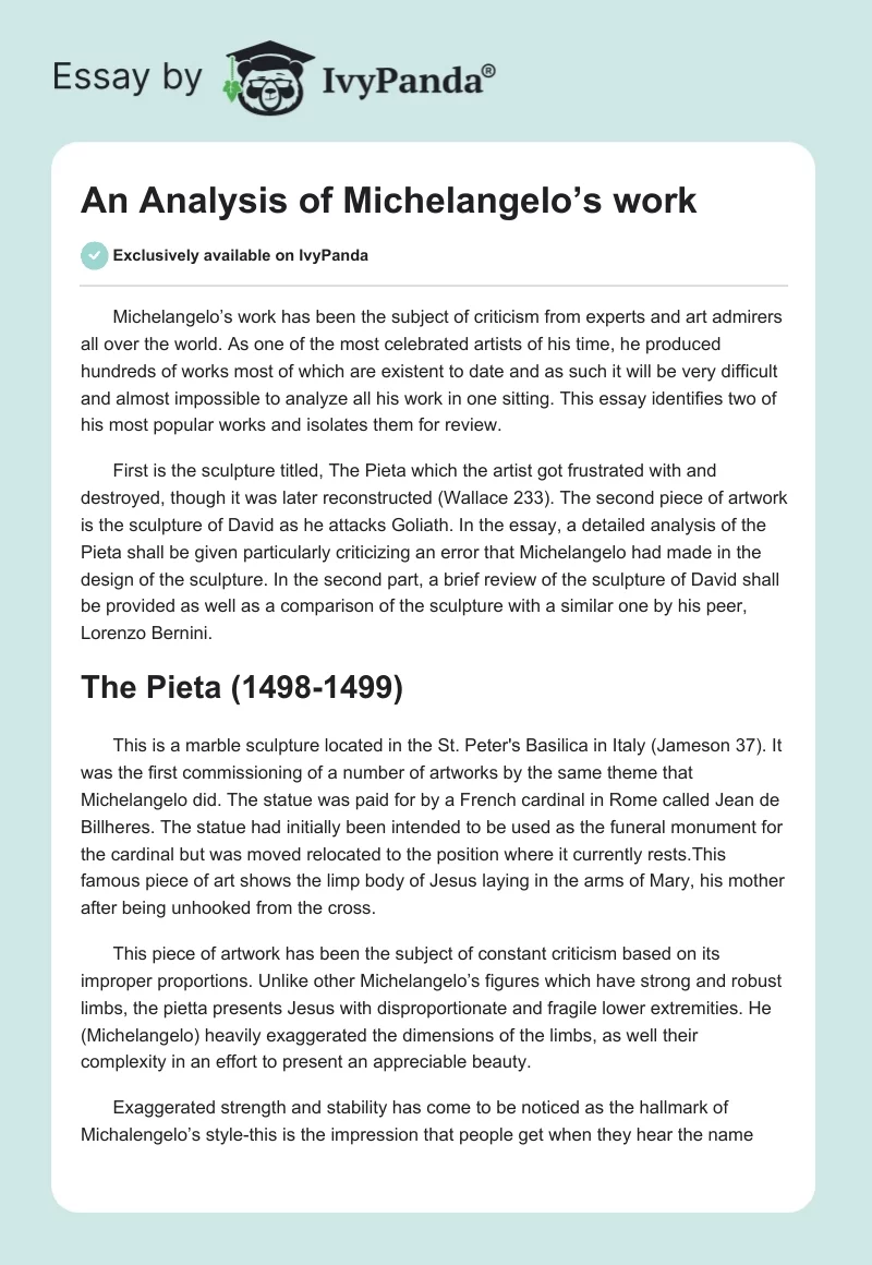 An Analysis of Michelangelo’s Work. Page 1