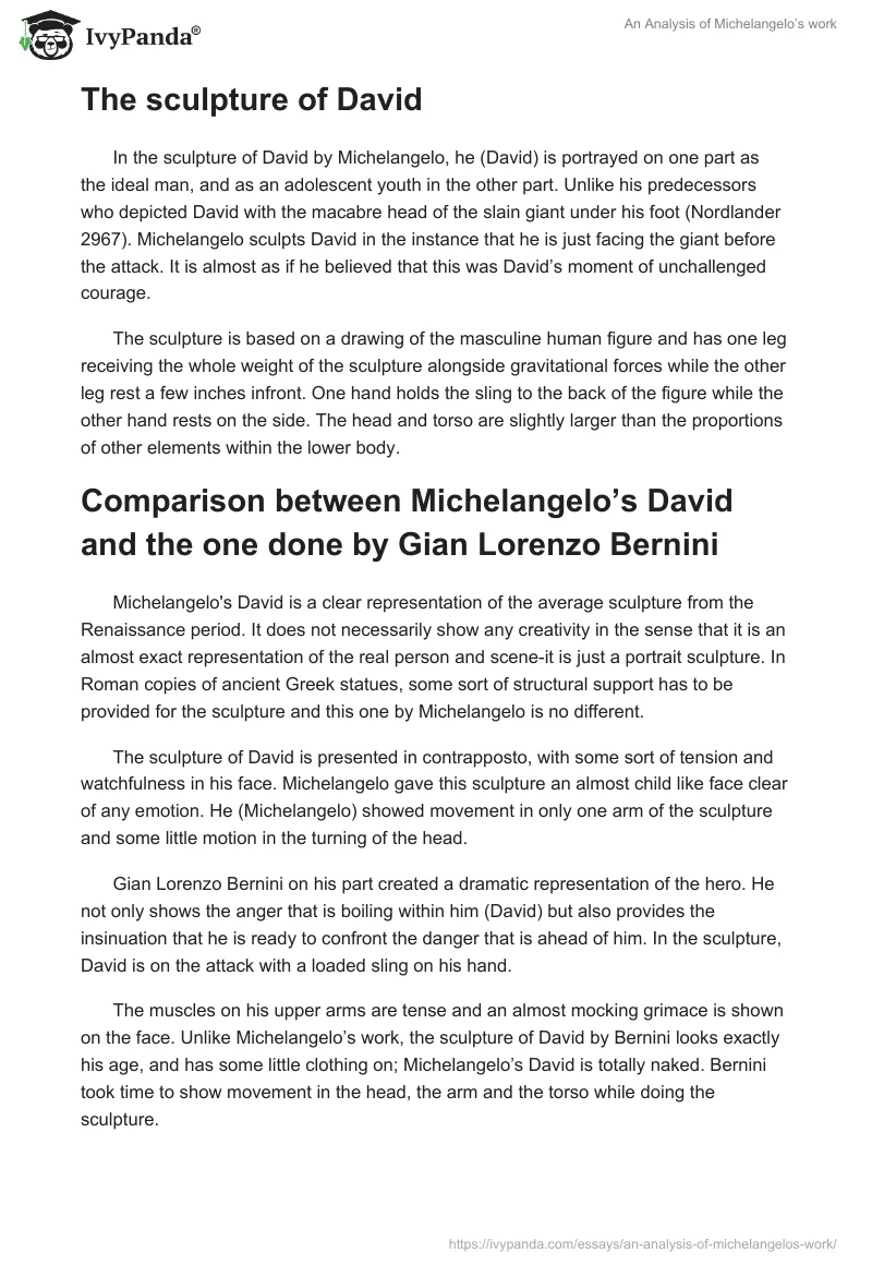 An Analysis of Michelangelo’s Work. Page 3