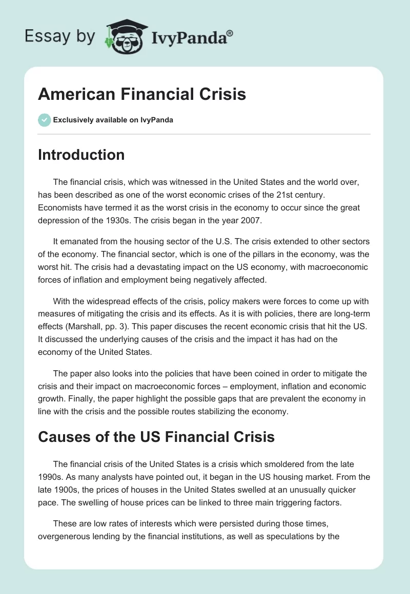 American Financial Crisis. Page 1