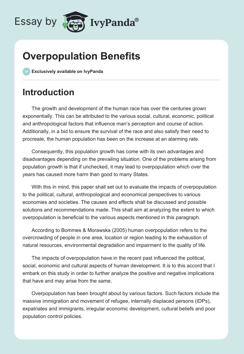 Overpopulation Benefits. Page 1