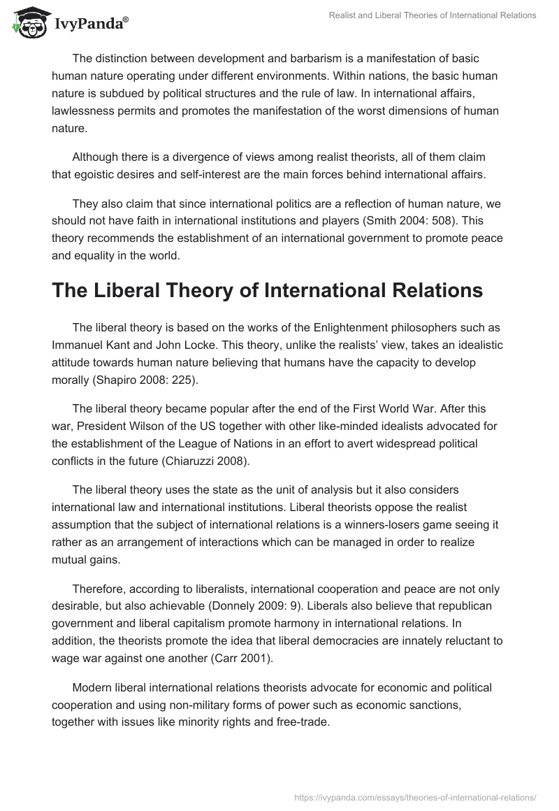 Realist and Liberal Theories of International Relations. Page 2