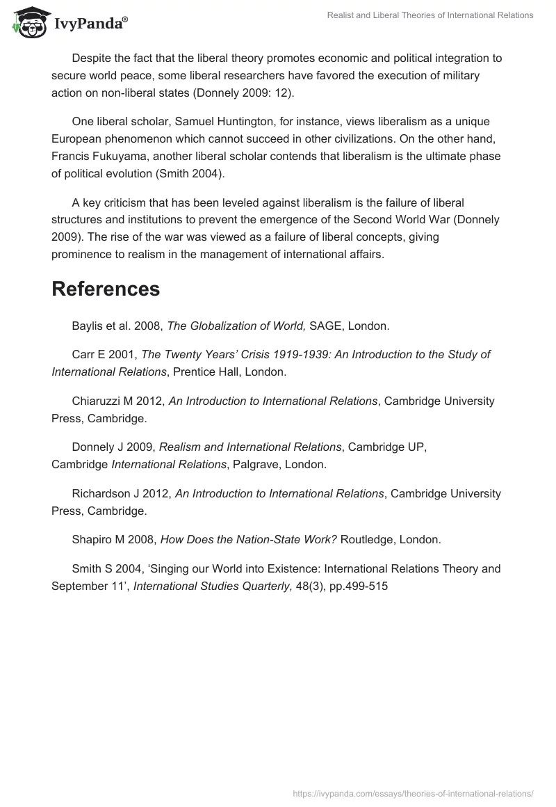 Realist and Liberal Theories of International Relations. Page 3