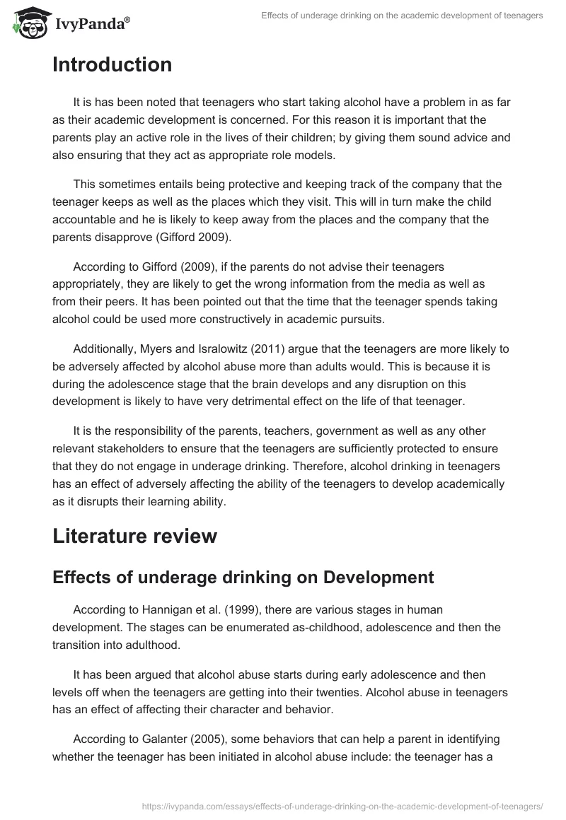 Effects of Underage Drinking on the Academic Development of Teenagers. Page 2