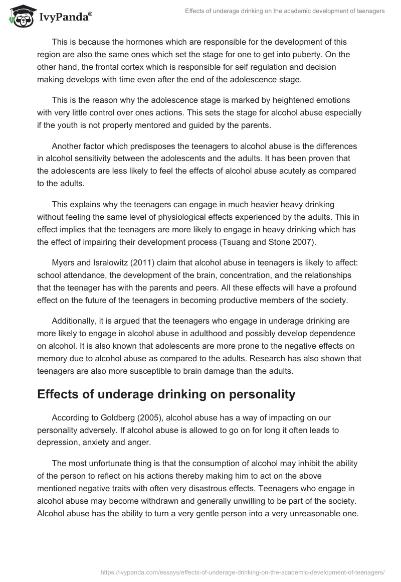 Effects of Underage Drinking on the Academic Development of Teenagers. Page 4
