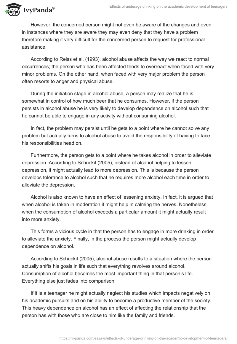 Effects of Underage Drinking on the Academic Development of Teenagers. Page 5
