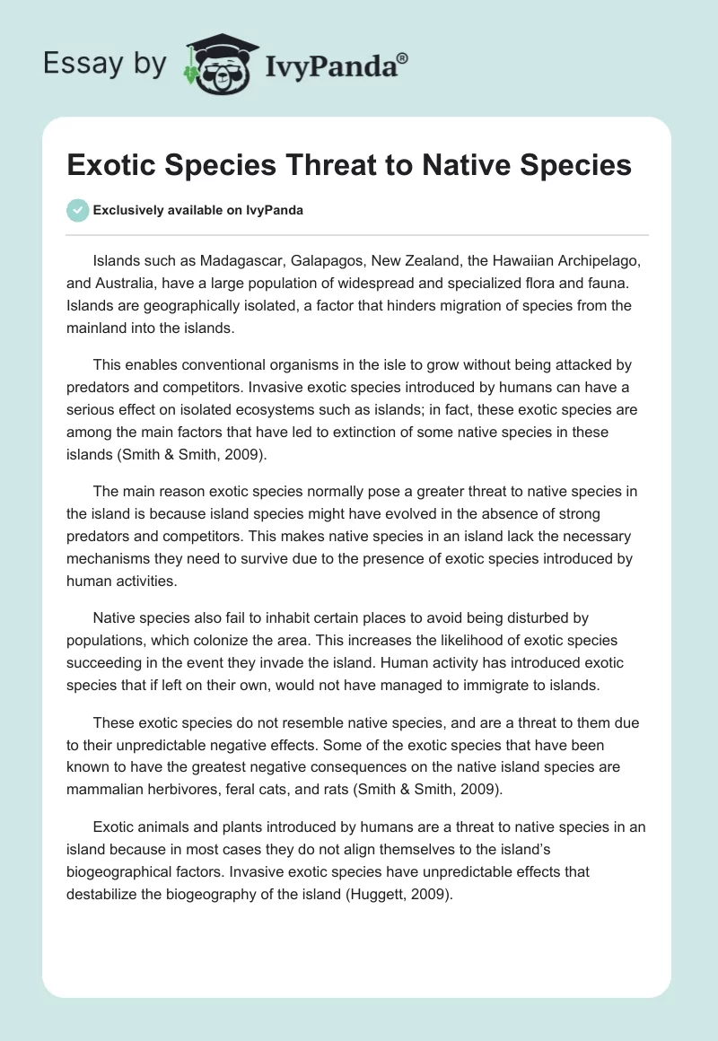 Exotic Species Threat to Native Species. Page 1