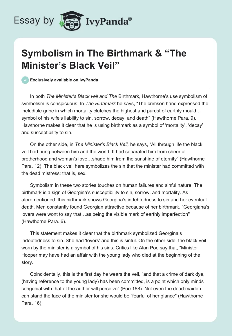 Symbolism in "The Birthmark" & “The Minister’s Black Veil”. Page 1