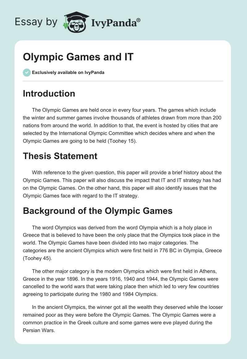 Olympic Games and IT. Page 1