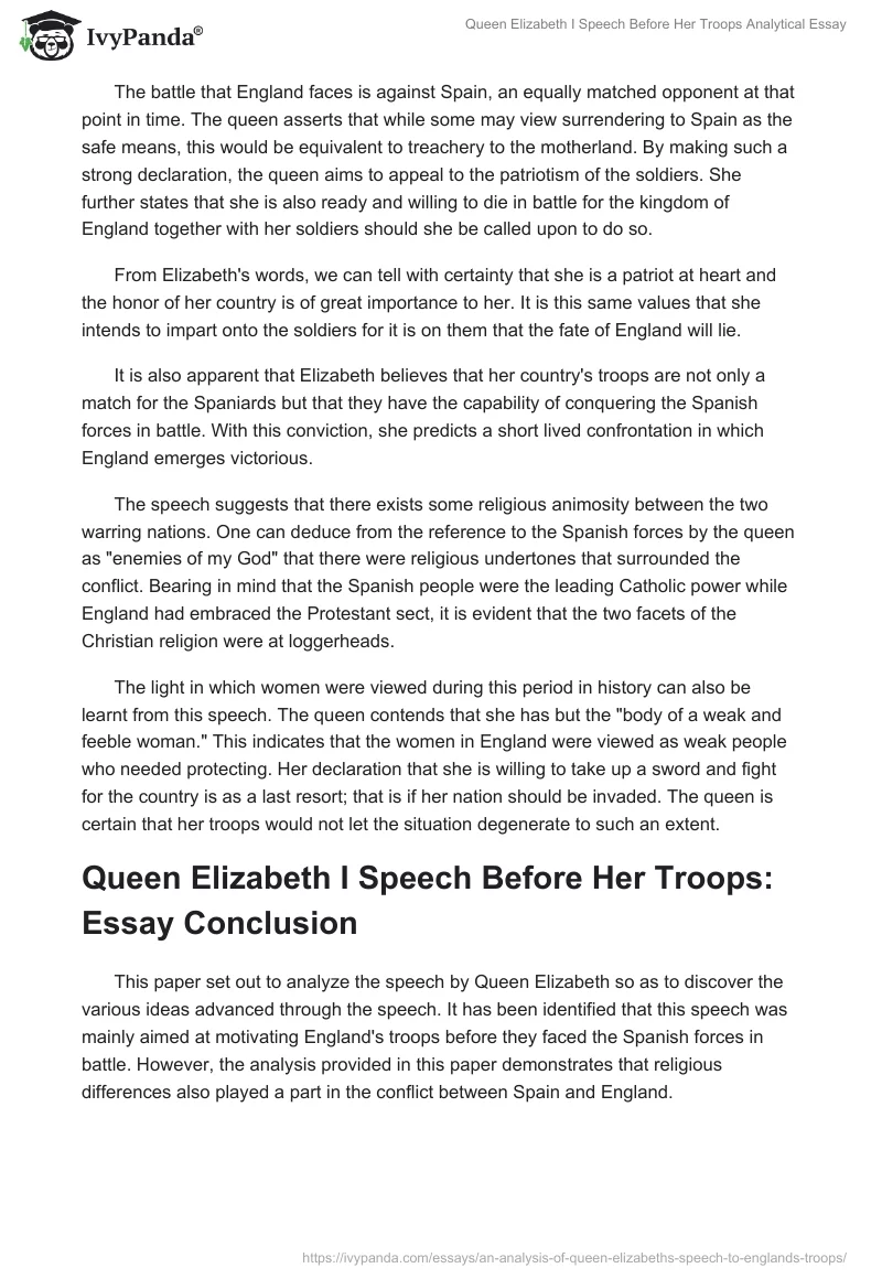 Queen Elizabeth I Speech Before Her Troops Analytical Essay. Page 2