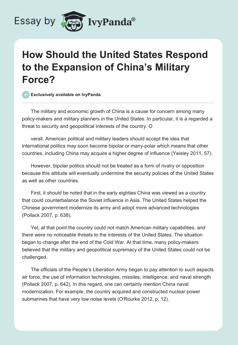How Should the United States Respond to the Expansion of China’s Military Force?. Page 1