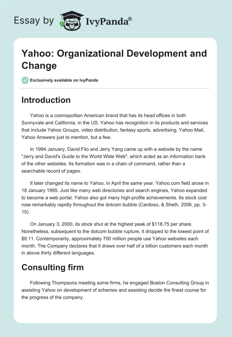 Yahoo: Organizational Development and Change. Page 1