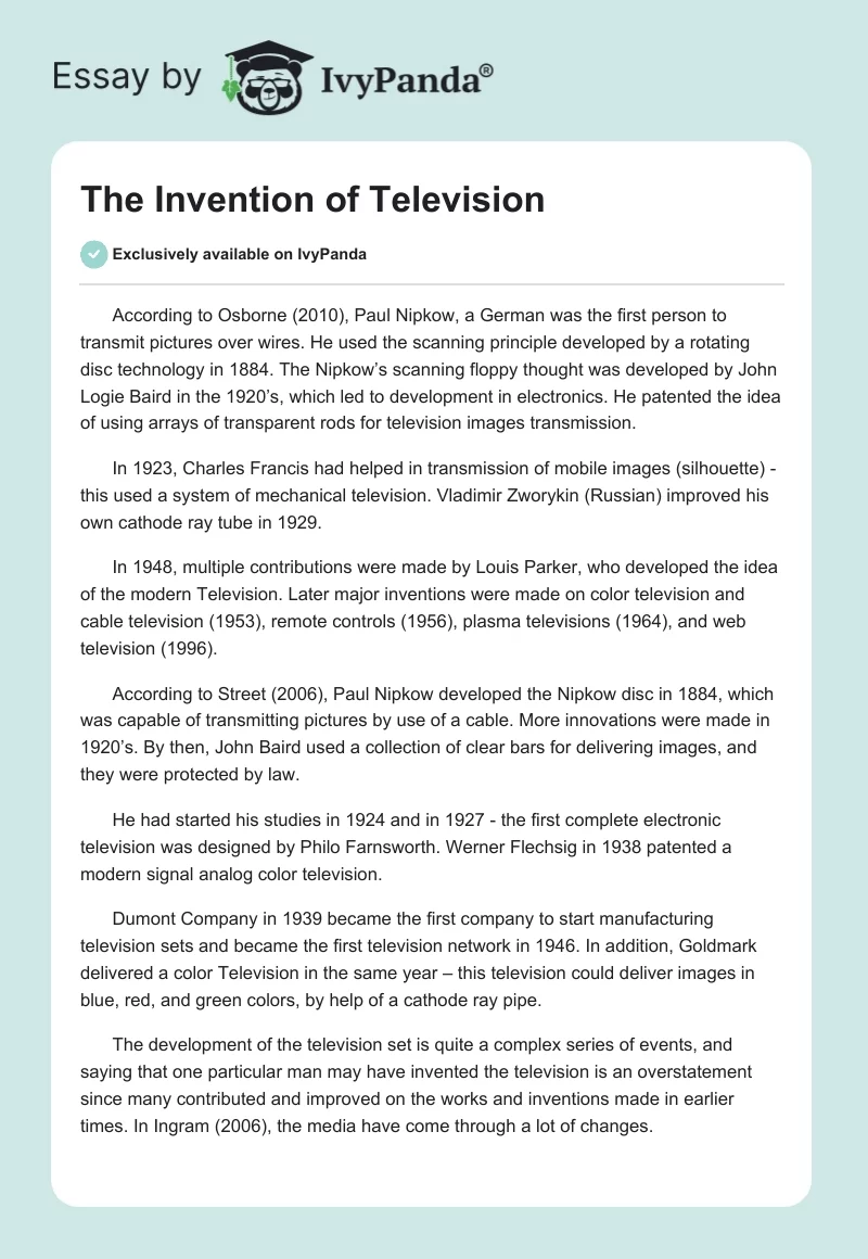 the invention of television essay