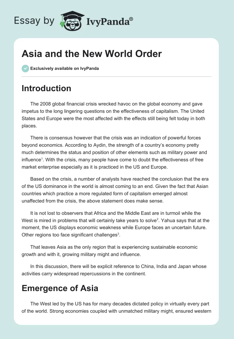 Asia and the New World Order. Page 1