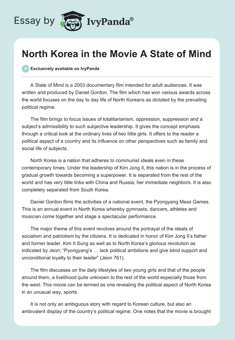 North Korea in the Movie "A State of Mind". Page 1