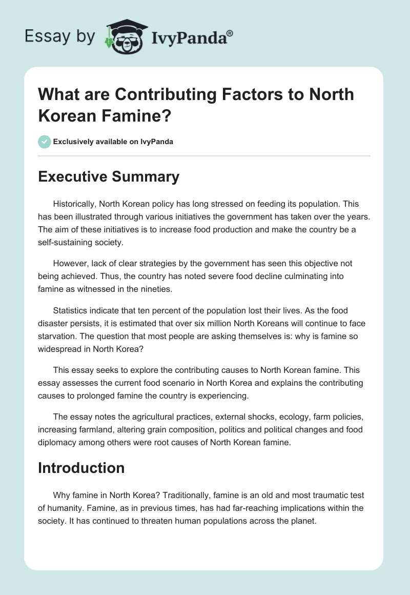 What are Contributing Factors to North Korean Famine?. Page 1