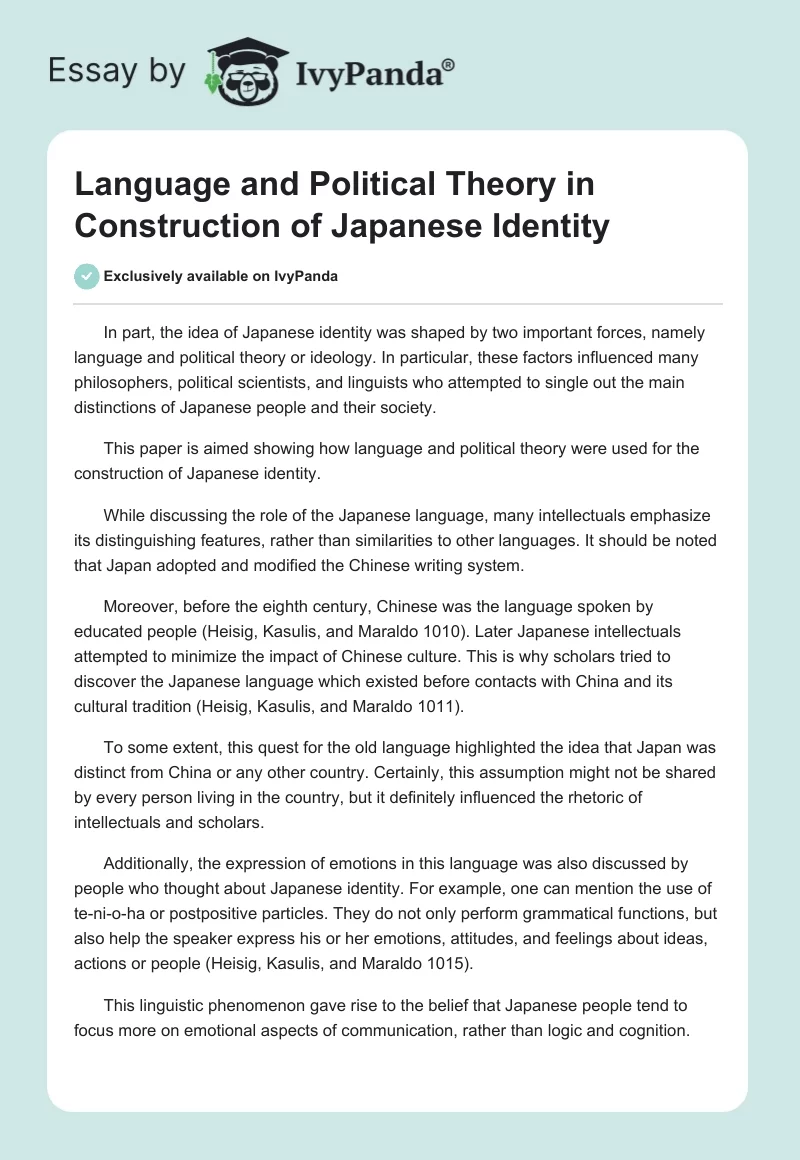 Language and Political Theory in Construction of Japanese Identity. Page 1
