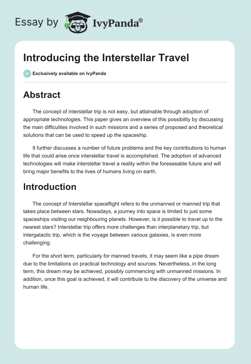 Introducing the Interstellar Travel. Page 1
