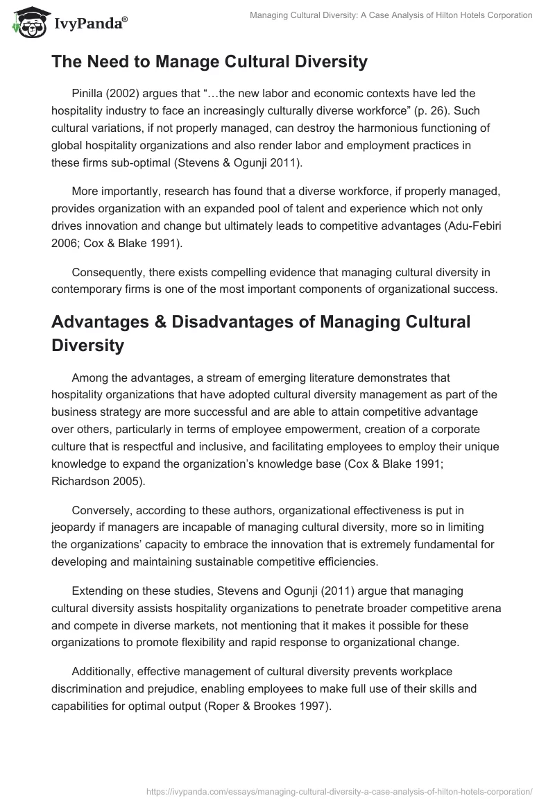 Managing Cultural Diversity: A Case Analysis of Hilton Hotels Corporation. Page 3